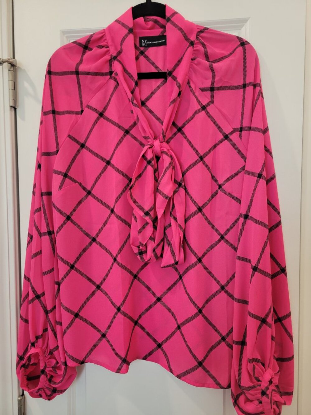 Tie front blouse with balloon sleeves